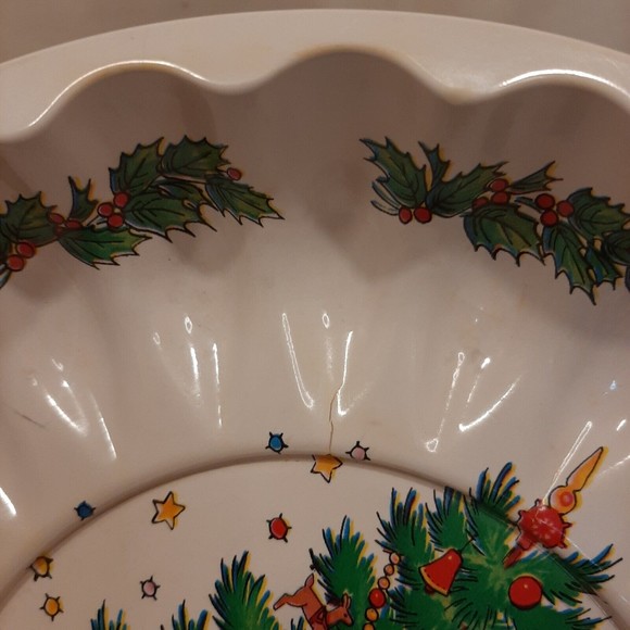 Vintage Christmas Tree 9” Plastic Serving Cookie Candy Tray Holly Plastic - Picture 6 of 13